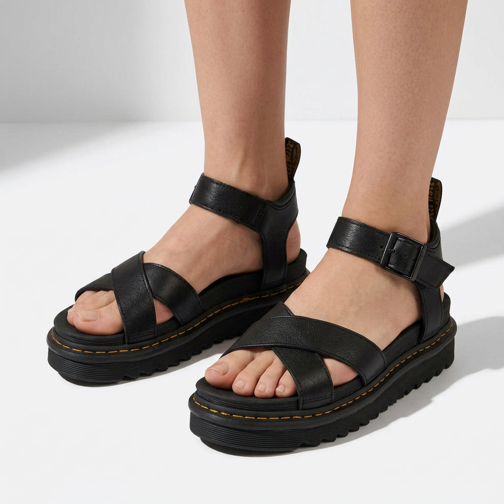 Chunky Cross-Strap Platform Sandals with Ankle Strap