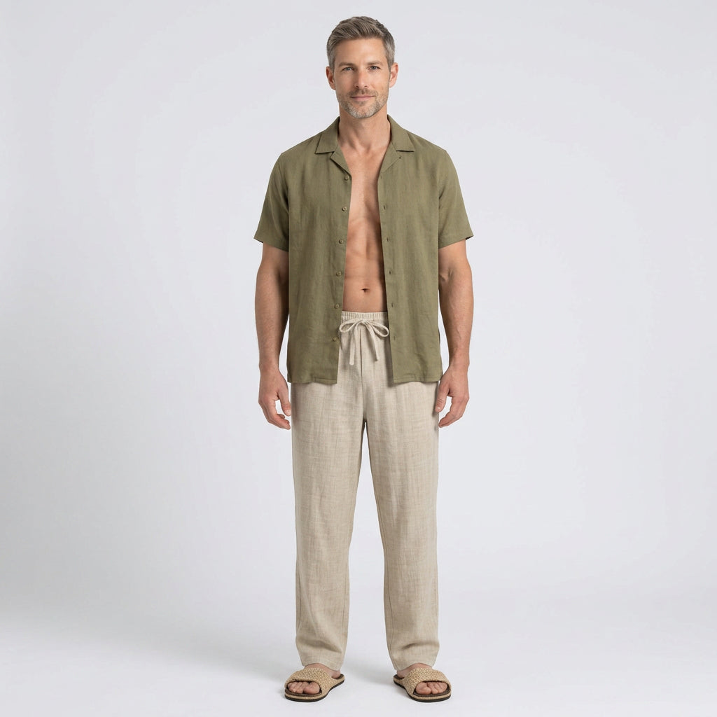 Relaxed Linen Blend Drawstring Trousers for Men