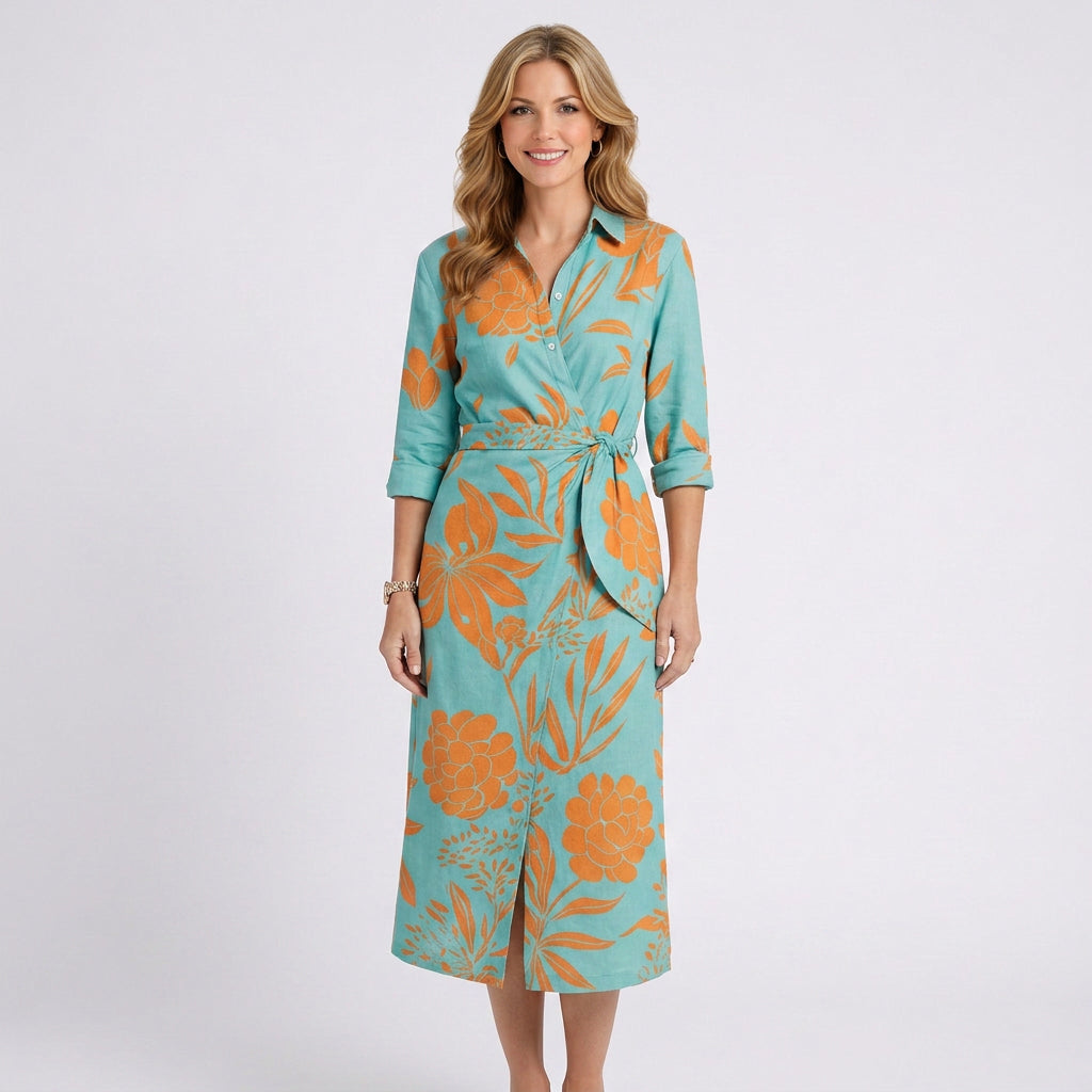 Striped Wrap Midi Dress Women’s Tie Waist Shirt Dress