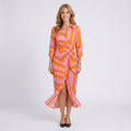Striped Wrap Midi Dress Women’s Tie Waist Shirt Dress