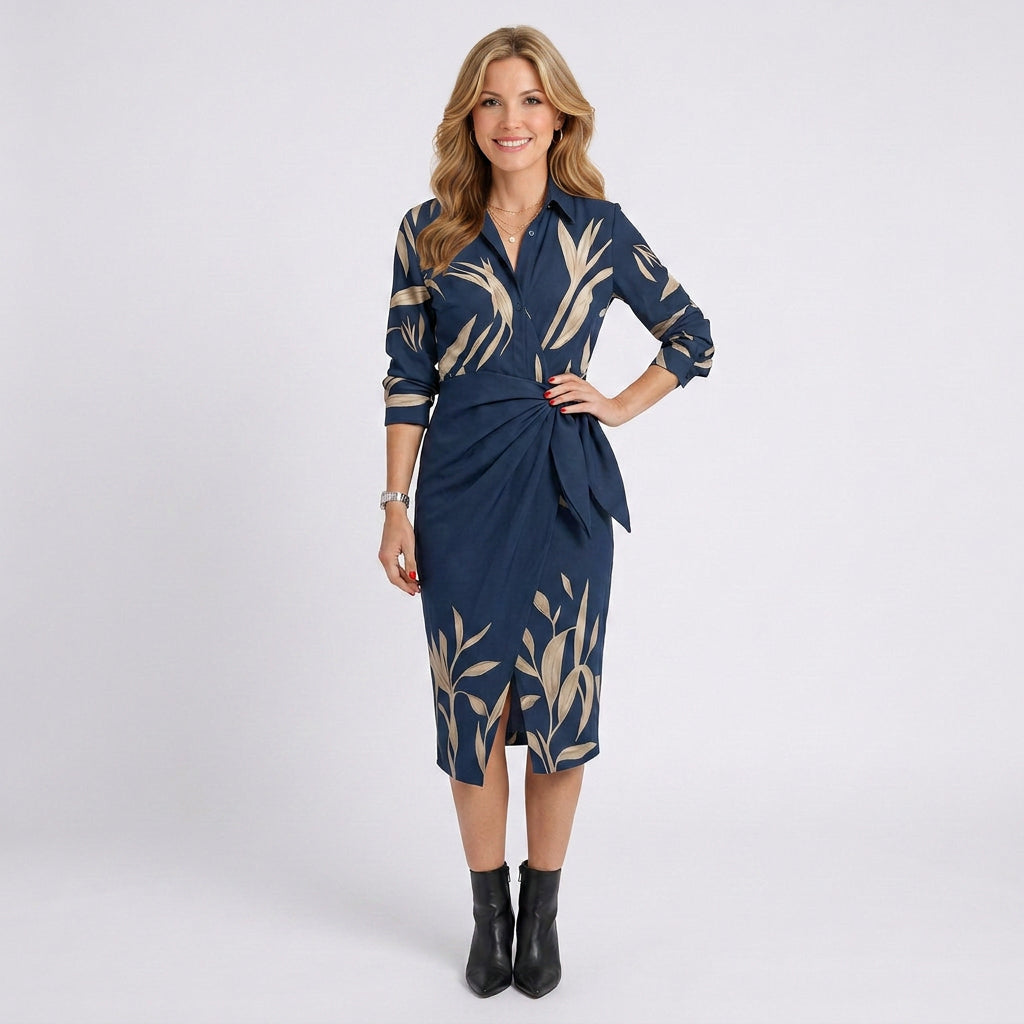 Striped Wrap Midi Dress Women’s Tie Waist Shirt Dress