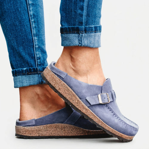 Buckle Loafers Women’s Suede-Look Slip-On Shoes