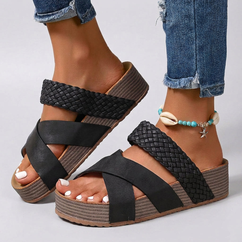 Platform Slide Sandals Women’s Braided Strap Summer Shoes