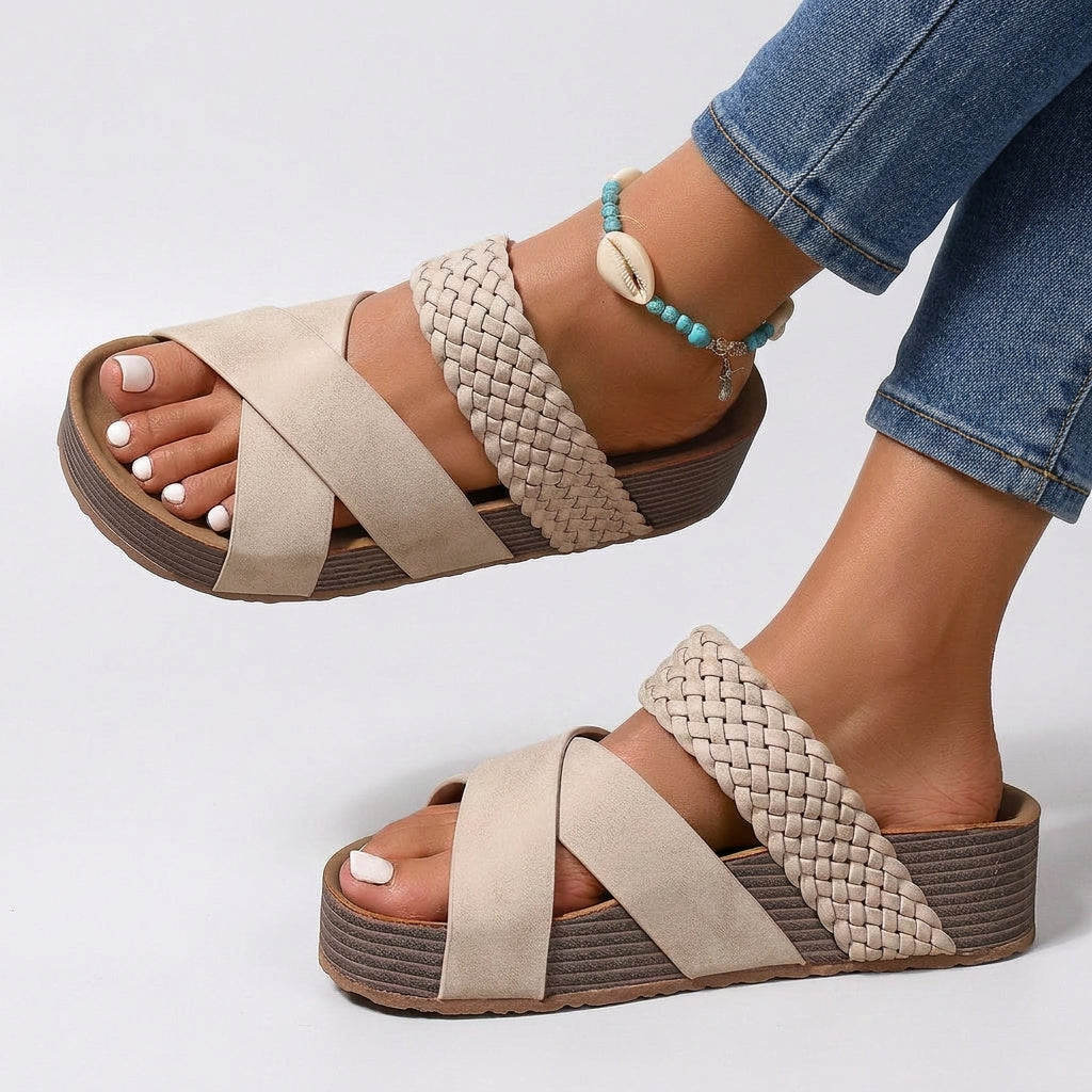 Platform Slide Sandals Women’s Braided Strap Summer Shoes
