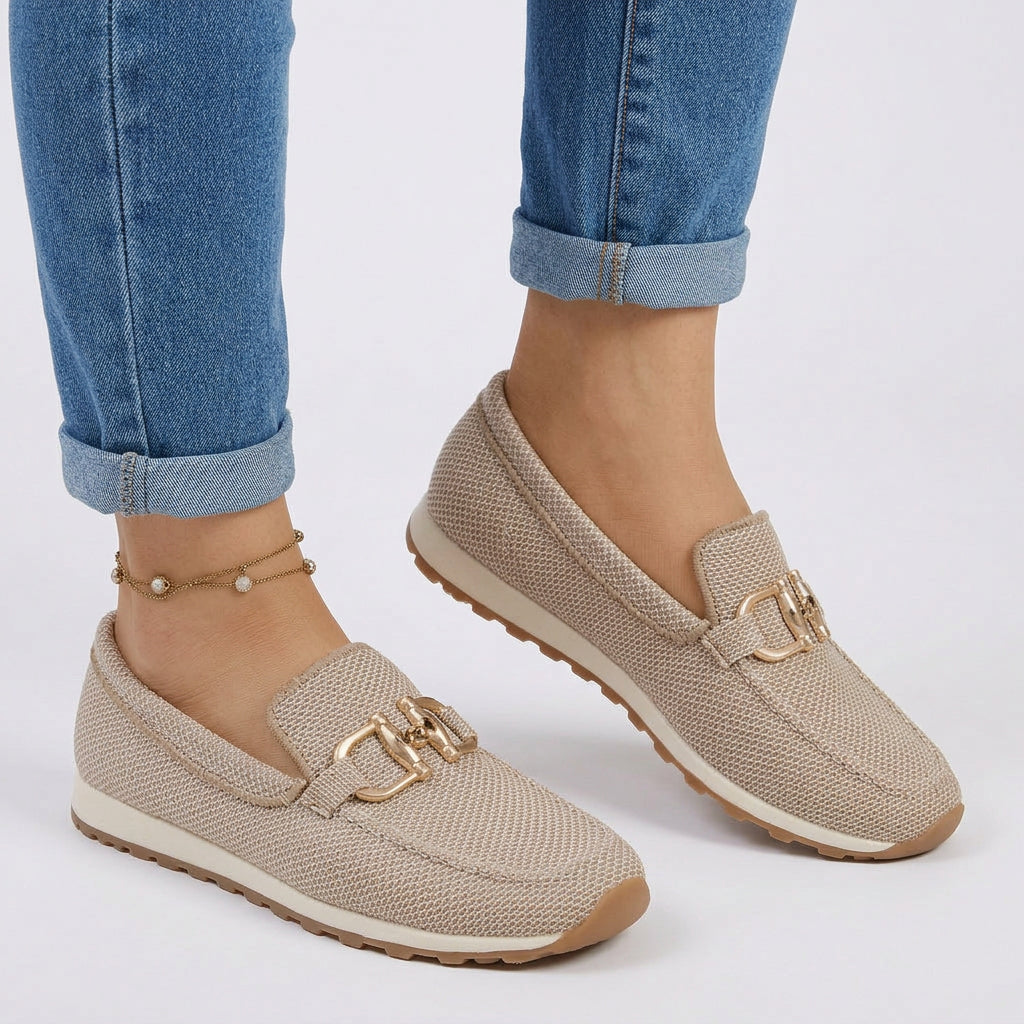 Slip-On Loafers Women’s Gold Buckle Casual Shoes