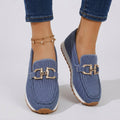 Slip-On Loafers Women’s Gold Buckle Casual Shoes