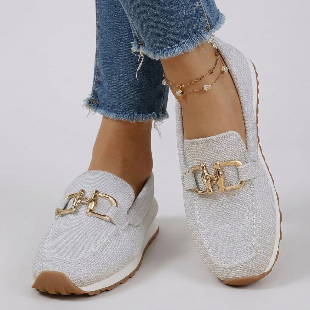 Slip-On Loafers Women’s Gold Buckle Casual Shoes