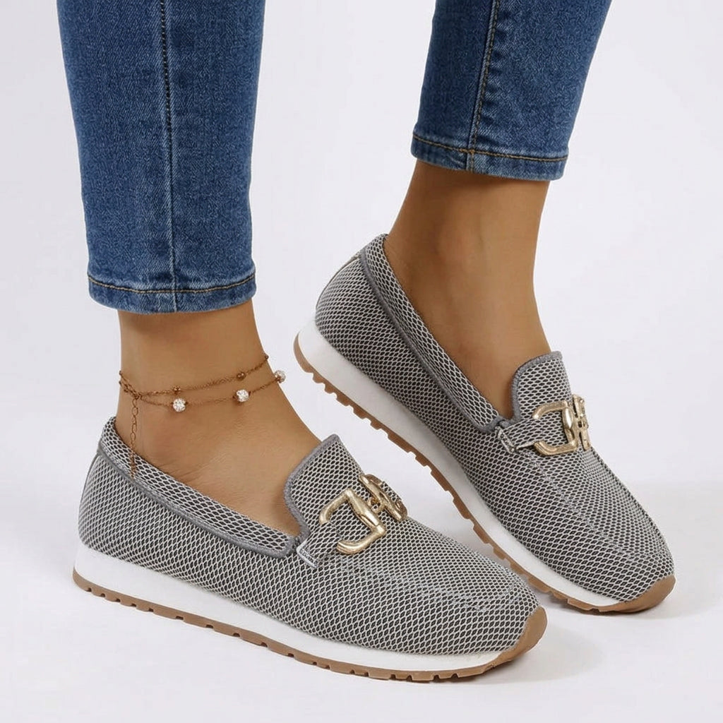 Slip-On Loafers Women’s Gold Buckle Casual Shoes