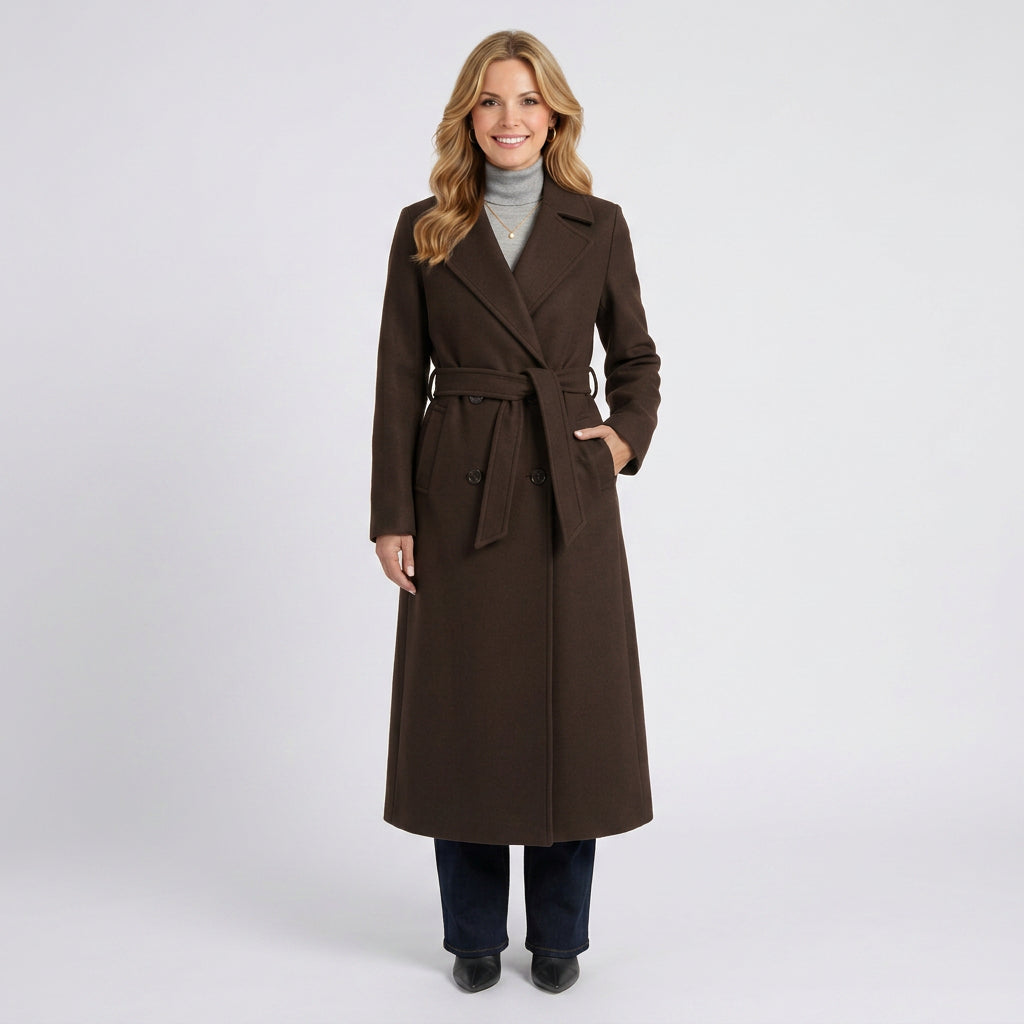 Belted Long Coat Women’s Double Breasted Tailored Coat