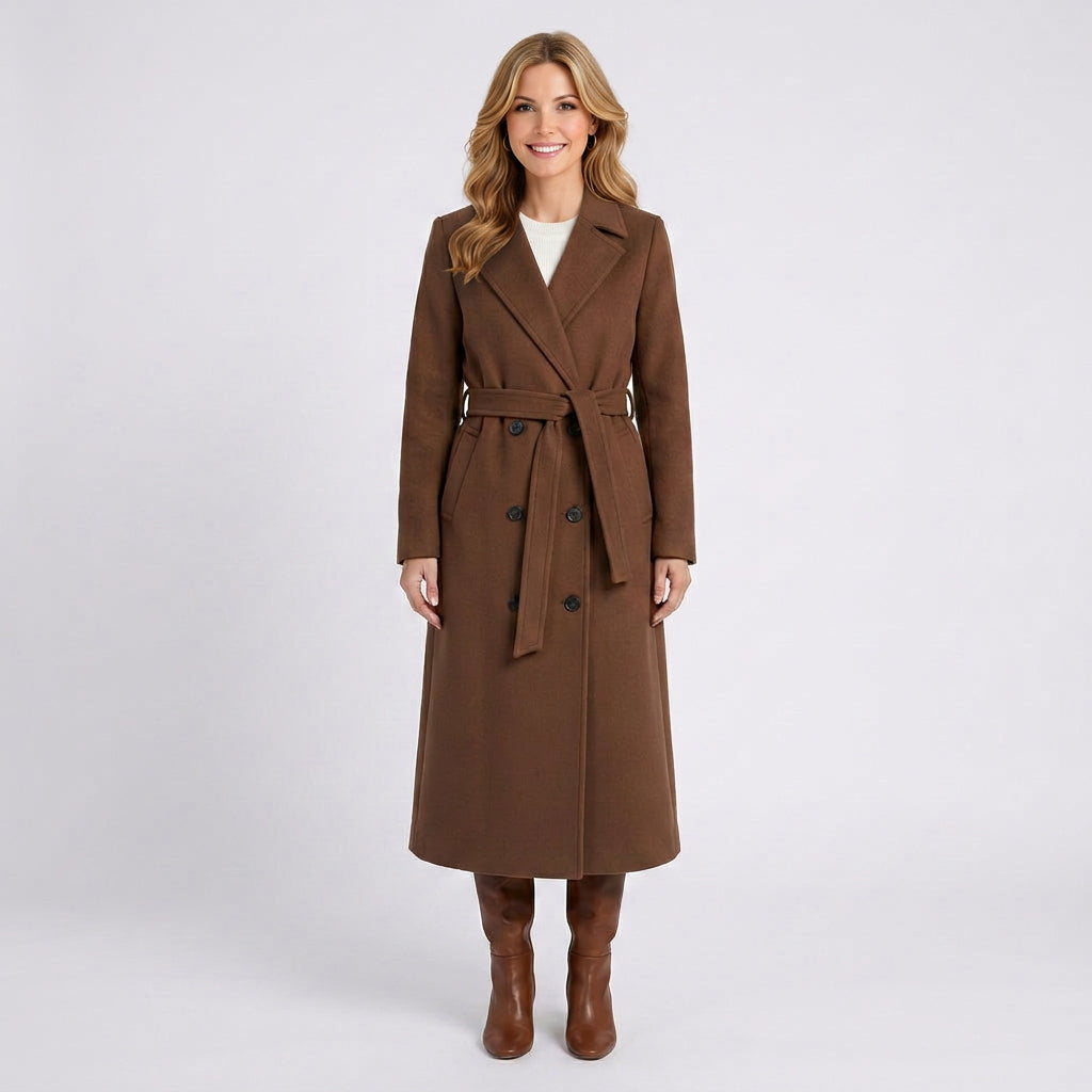 Belted Long Coat Women’s Double Breasted Tailored Coat