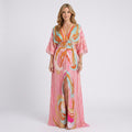 Abstract Print Maxi Dress Women’s V Neck Beach Occasion Dress