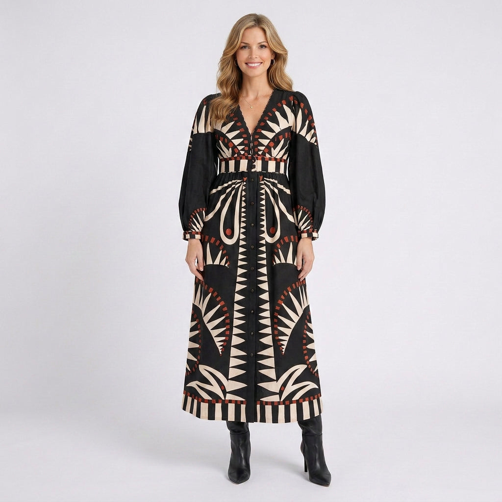 Print Maxi Dress Women’s Belted Tiered Shirt Dress