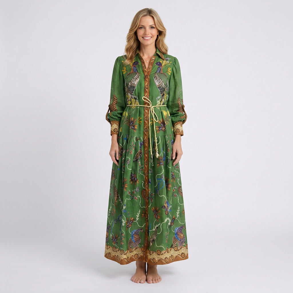 Print Maxi Dress Women’s Belted Tiered Shirt Dress