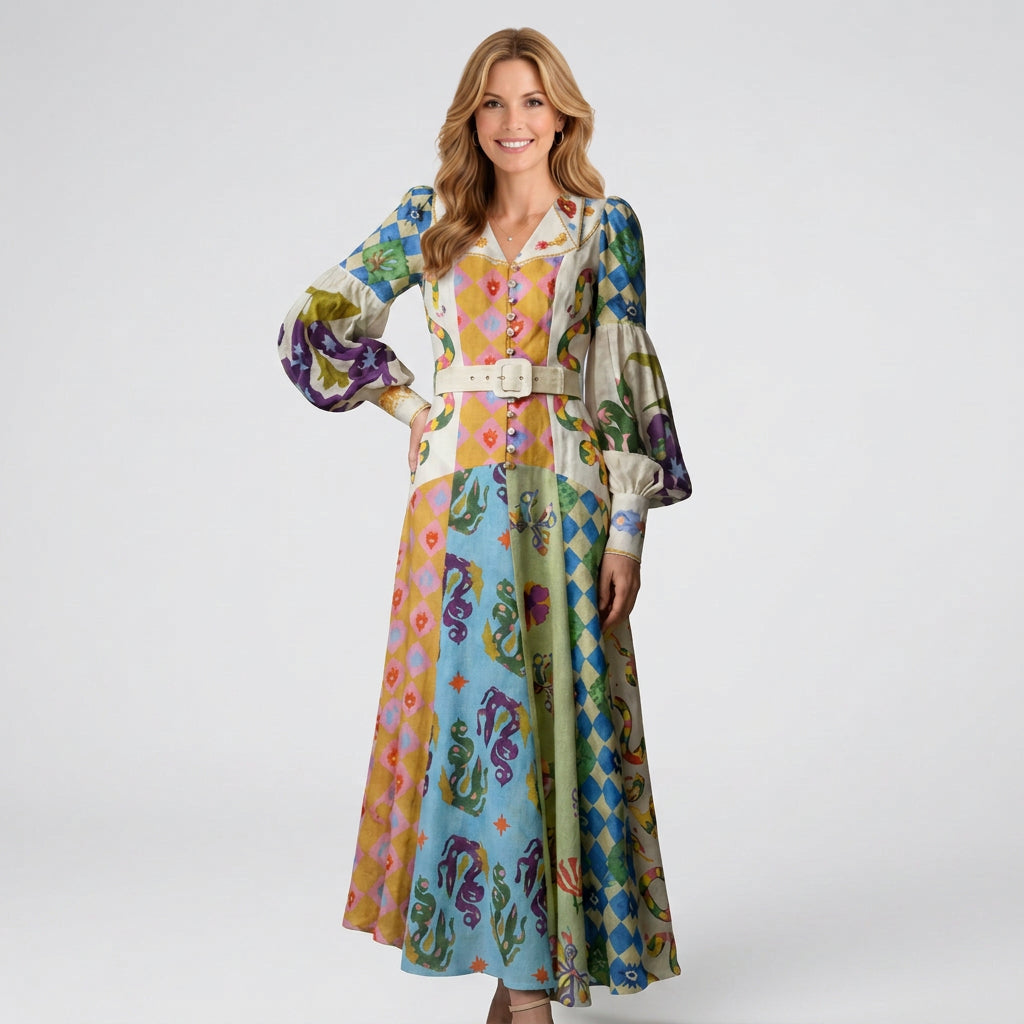 Print Maxi Dress Women’s Belted Tiered Shirt Dress