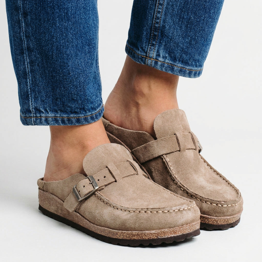Buckle Loafers Women’s Suede-Look Slip-On Shoes