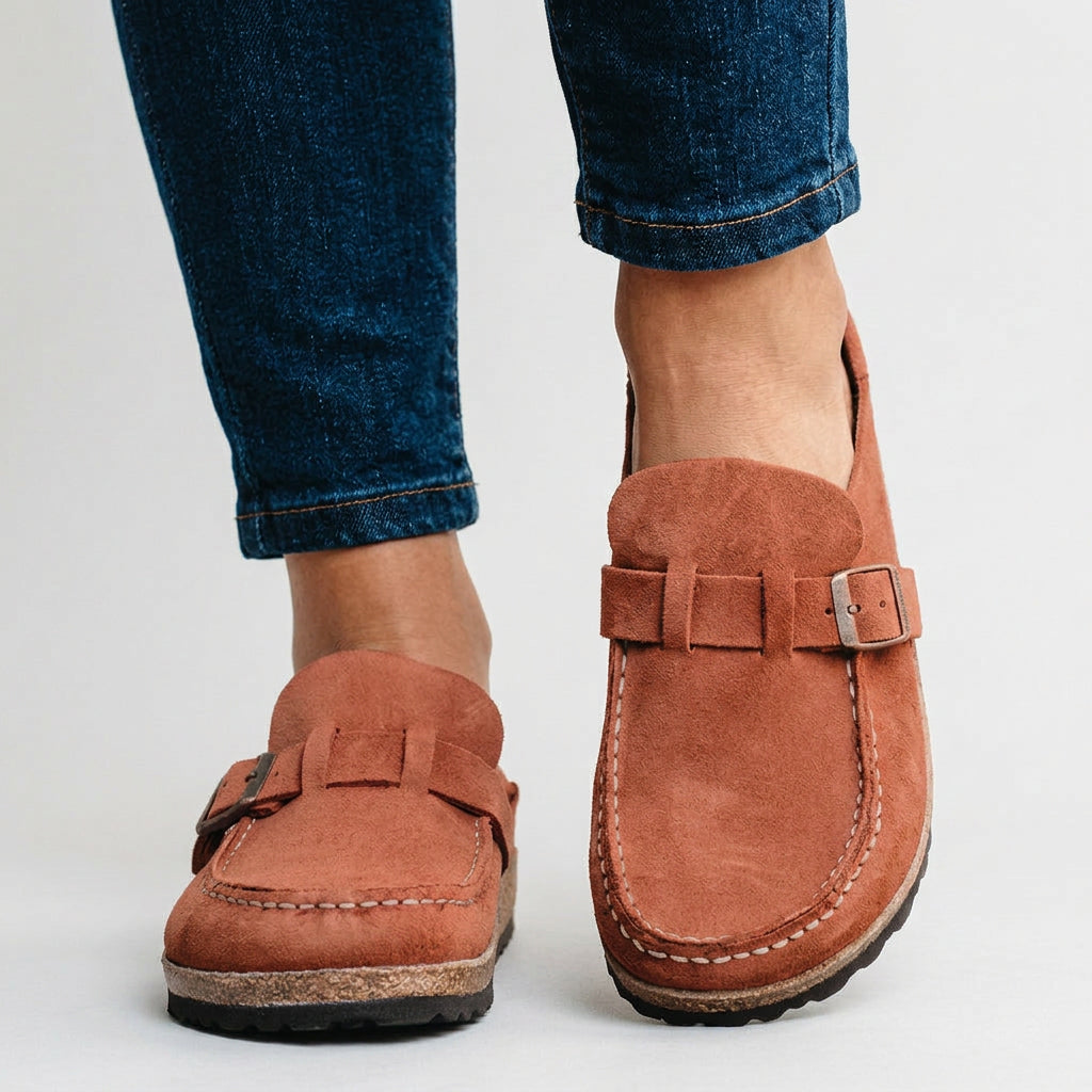 Buckle Loafers Women’s Suede-Look Slip-On Shoes