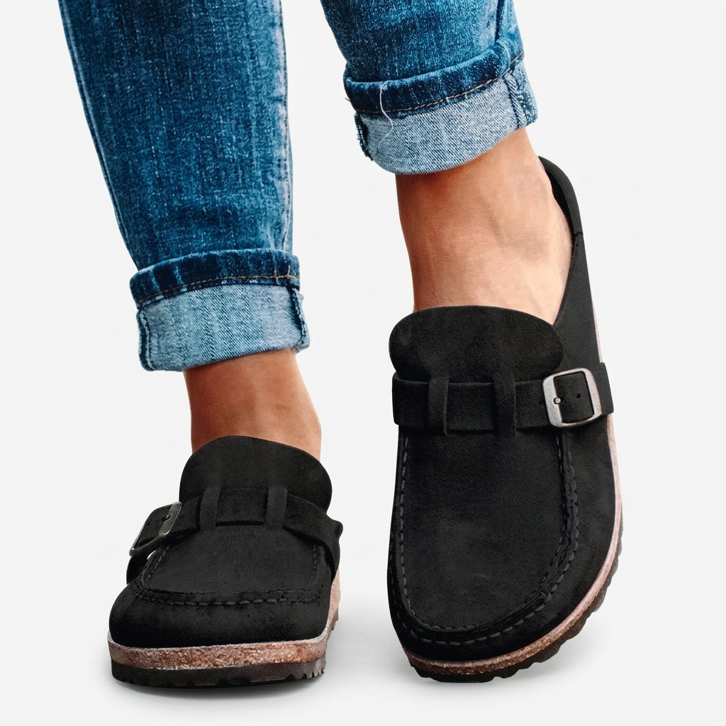 Buckle Loafers Women’s Suede-Look Slip-On Shoes