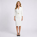 Belted Midi Dress Women’s Tailored V Neck Office Dress