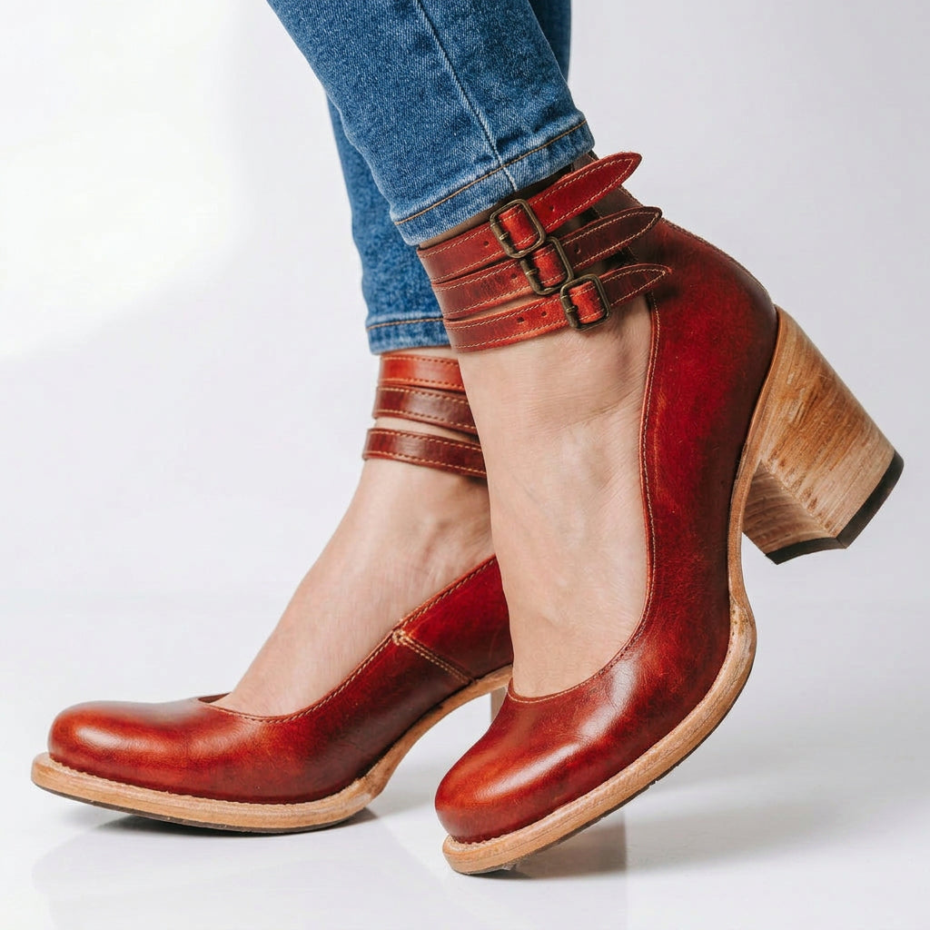 Women’s Buckle Strap Block Heel Boots