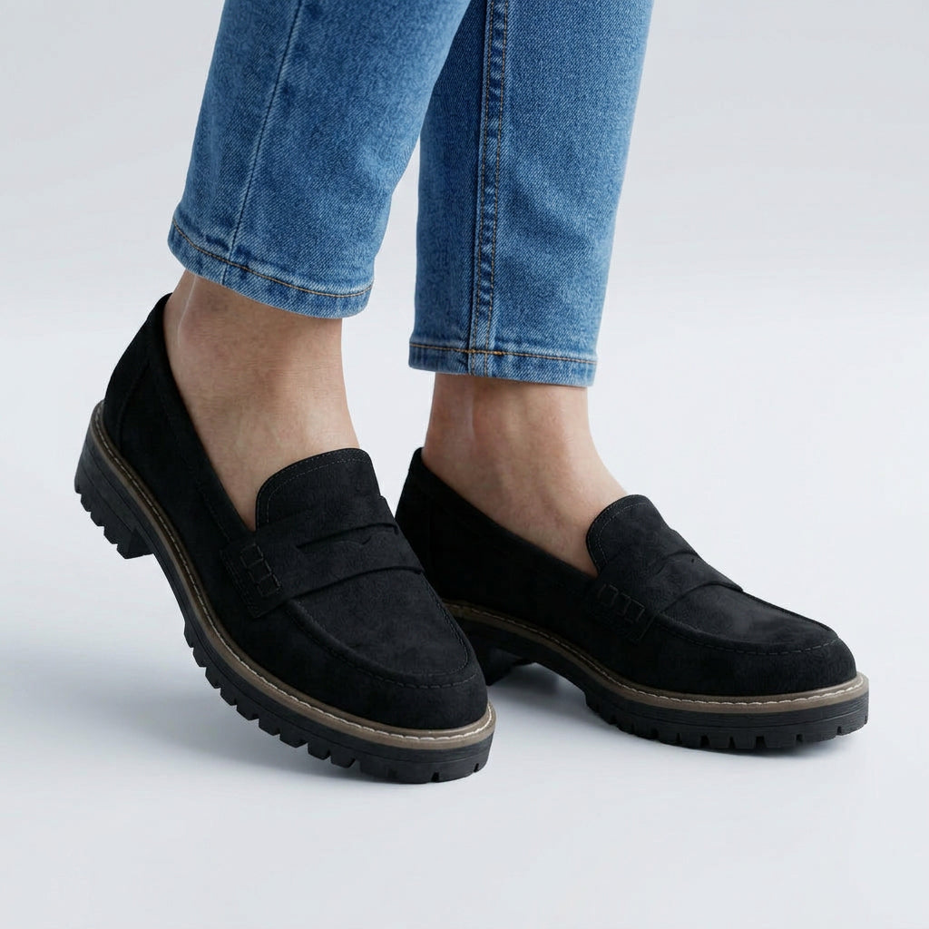 Chunky Loafers Women’s Suede-Look Slip-On Shoes
