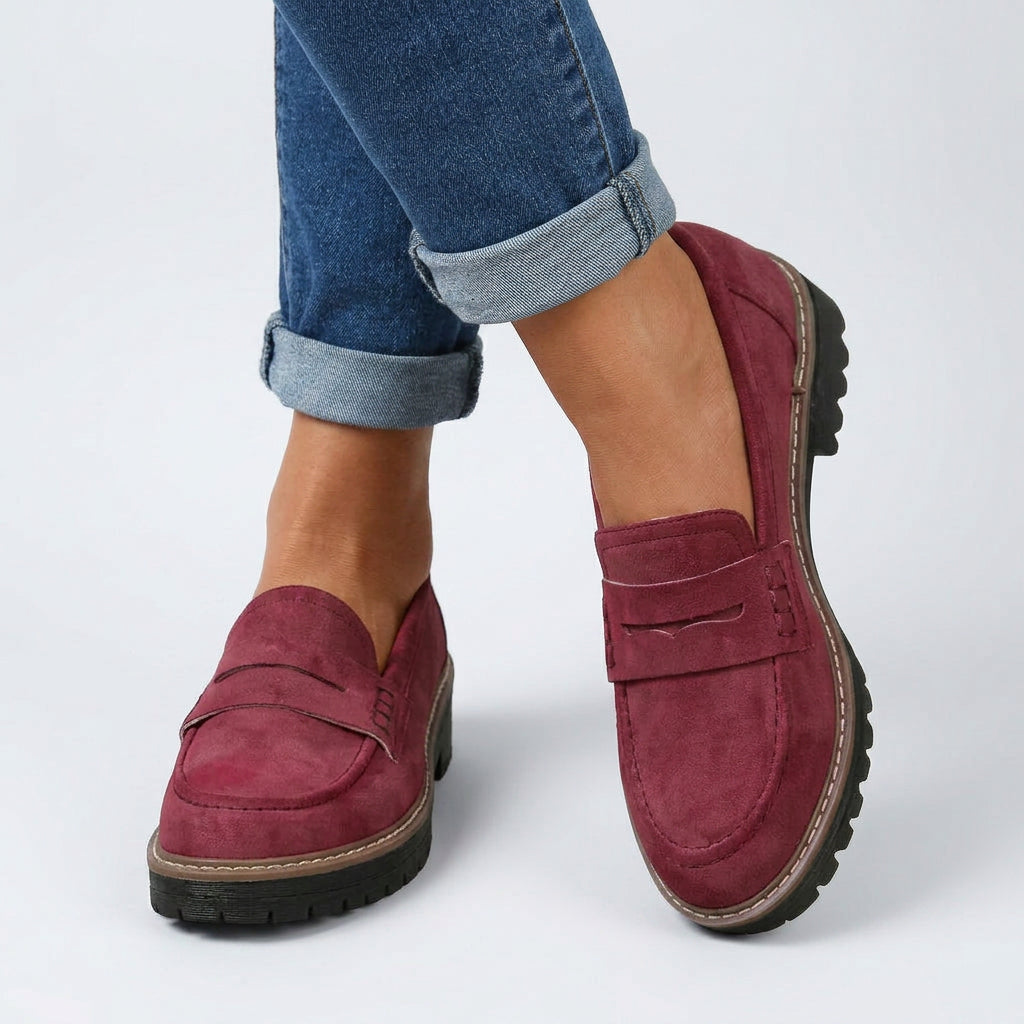 Chunky Loafers Women’s Suede-Look Slip-On Shoes
