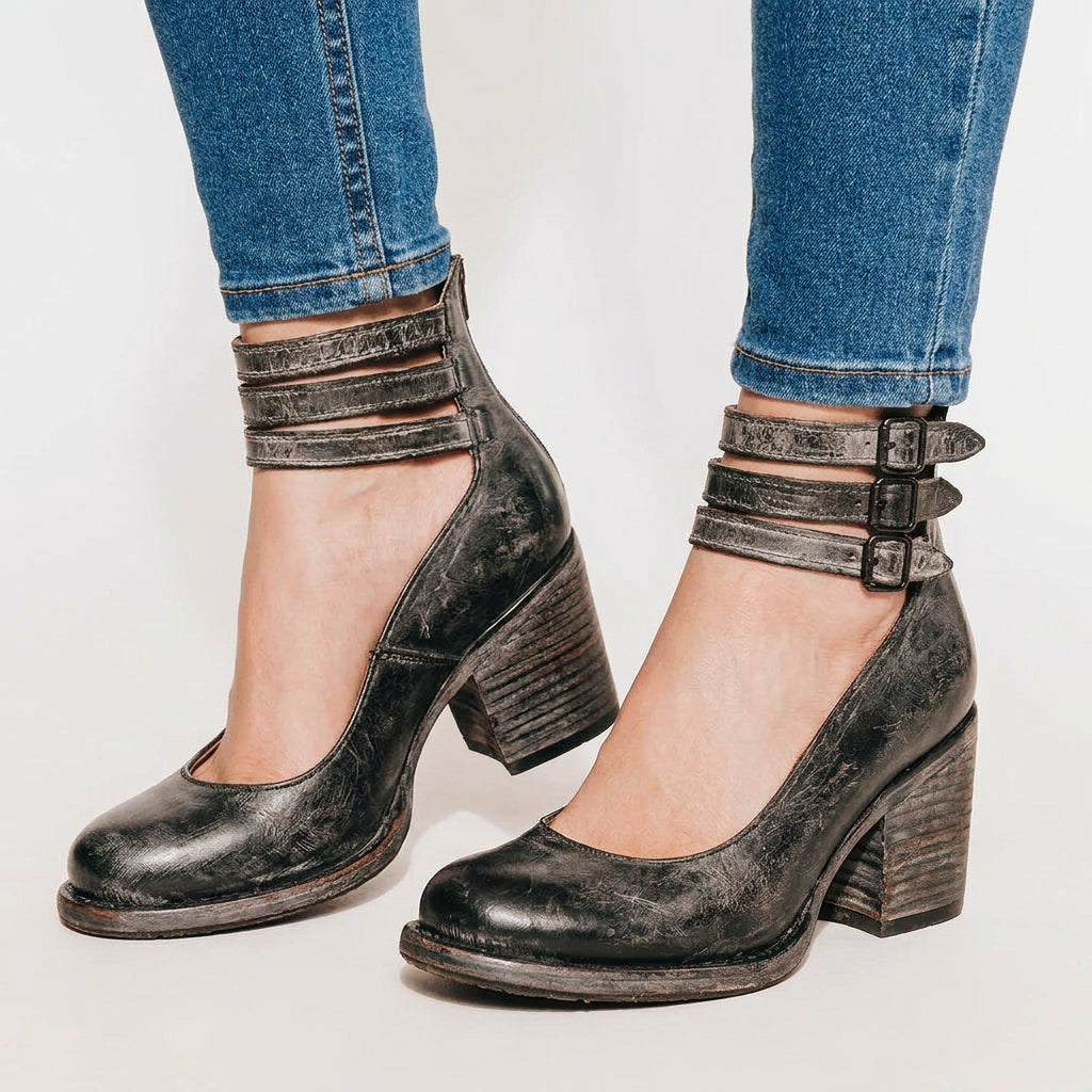Women’s Buckle Strap Block Heel Boots