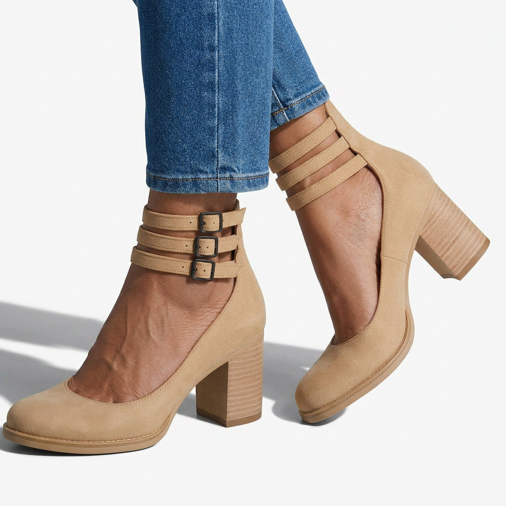Women’s Buckle Strap Block Heel Boots