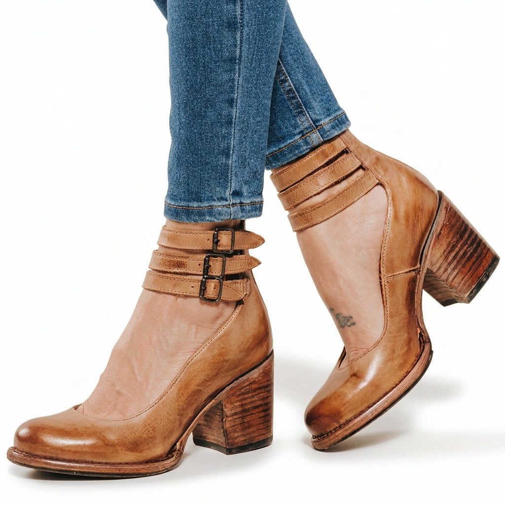 Women’s Buckle Strap Block Heel Boots