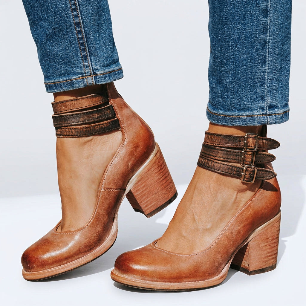 Women’s Buckle Strap Block Heel Boots
