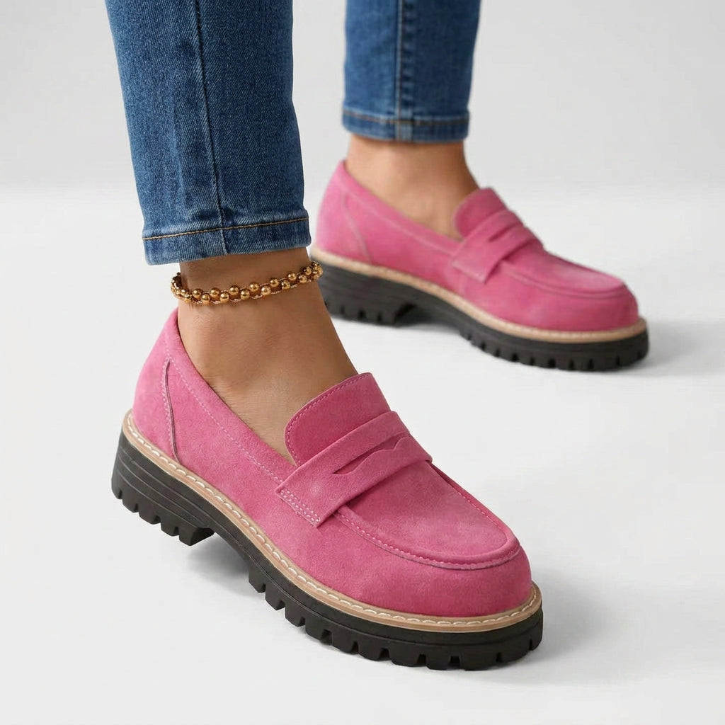 Chunky Loafers Women’s Suede-Look Slip-On Shoes