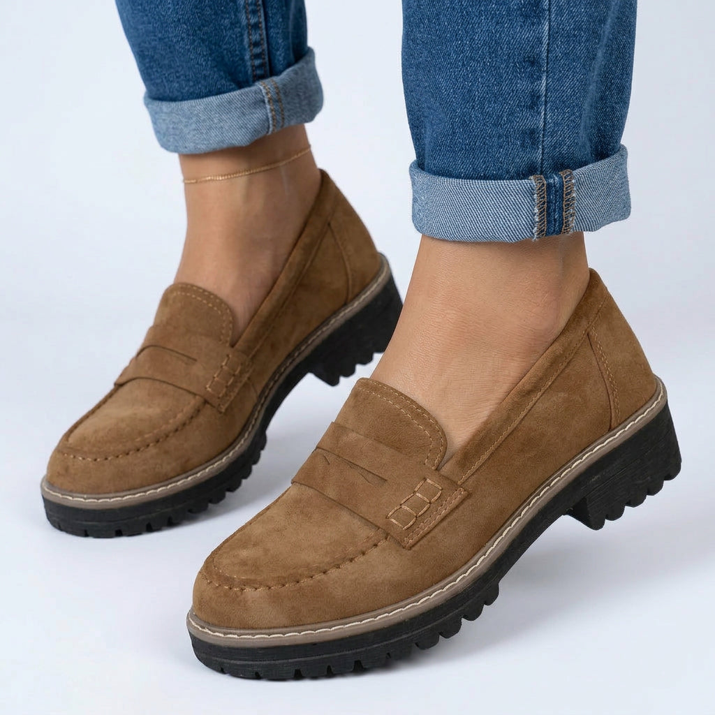 Chunky Loafers Women’s Suede-Look Slip-On Shoes