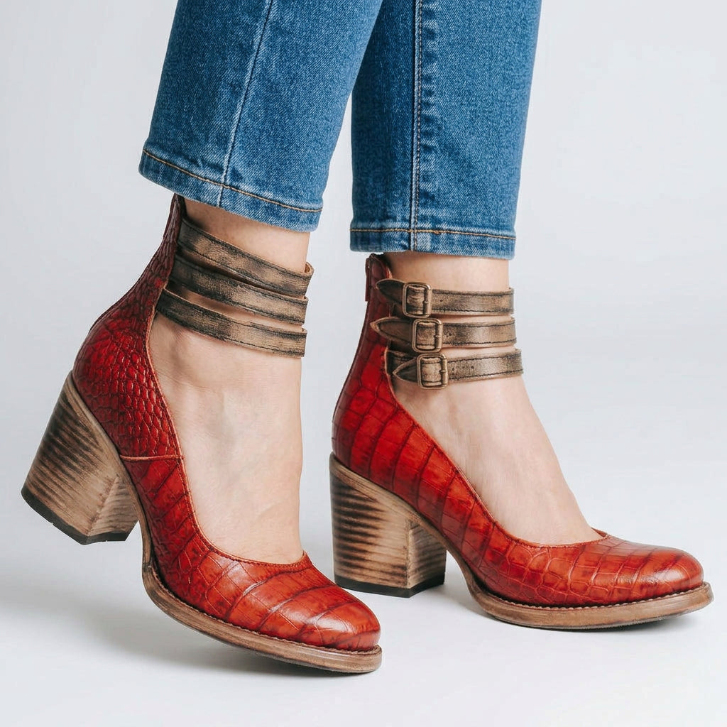 Women’s Buckle Strap Block Heel Boots