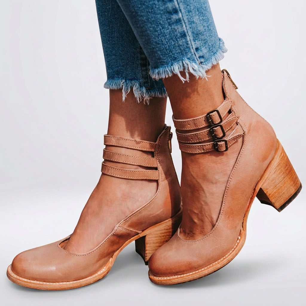 Women’s Buckle Strap Block Heel Boots