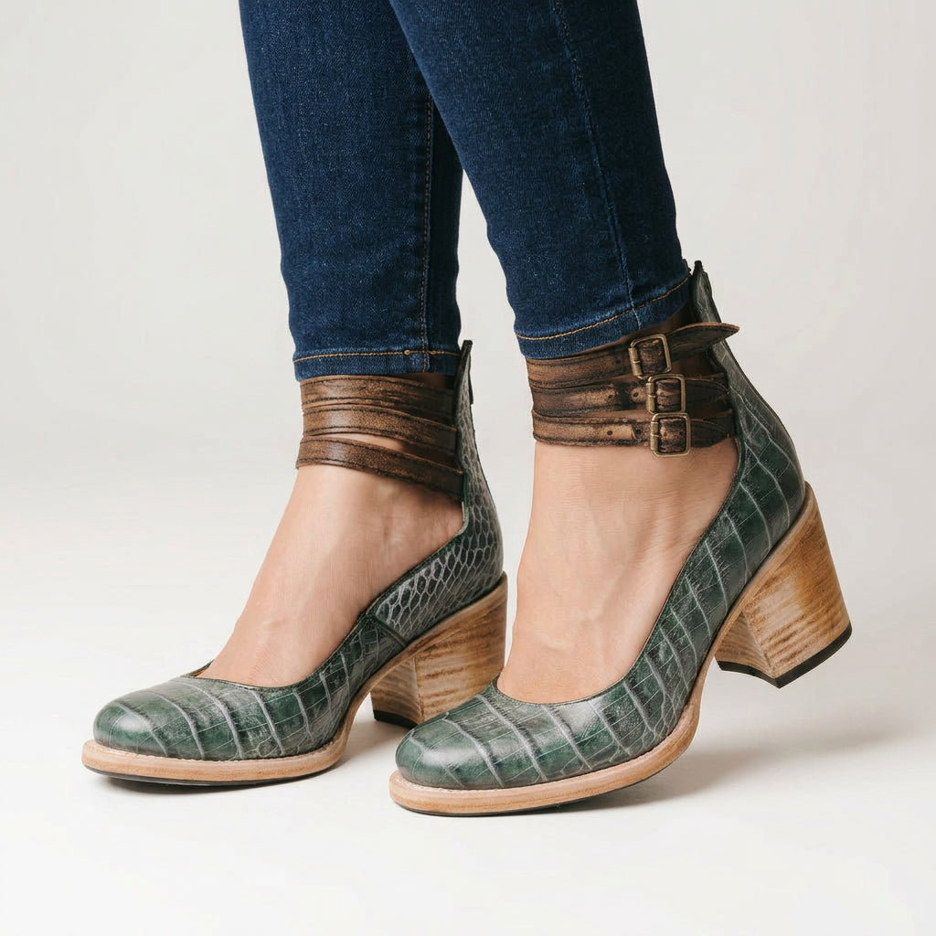 Women’s Buckle Strap Block Heel Boots