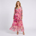 Floral Wrap Maxi Dress Women’s Long Sleeve Tiered Occasion Dress