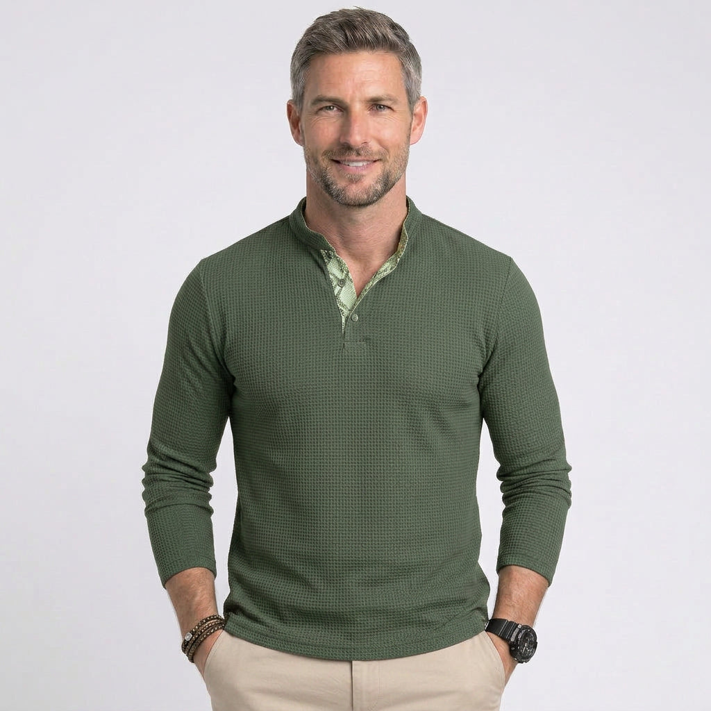 Men’s Textured Long Sleeve Polo Shirt