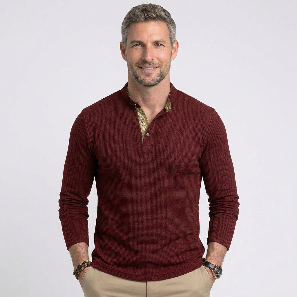 Men’s Textured Long Sleeve Polo Shirt