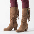 Knee High Boots – Fringe Detail Block Heel Style