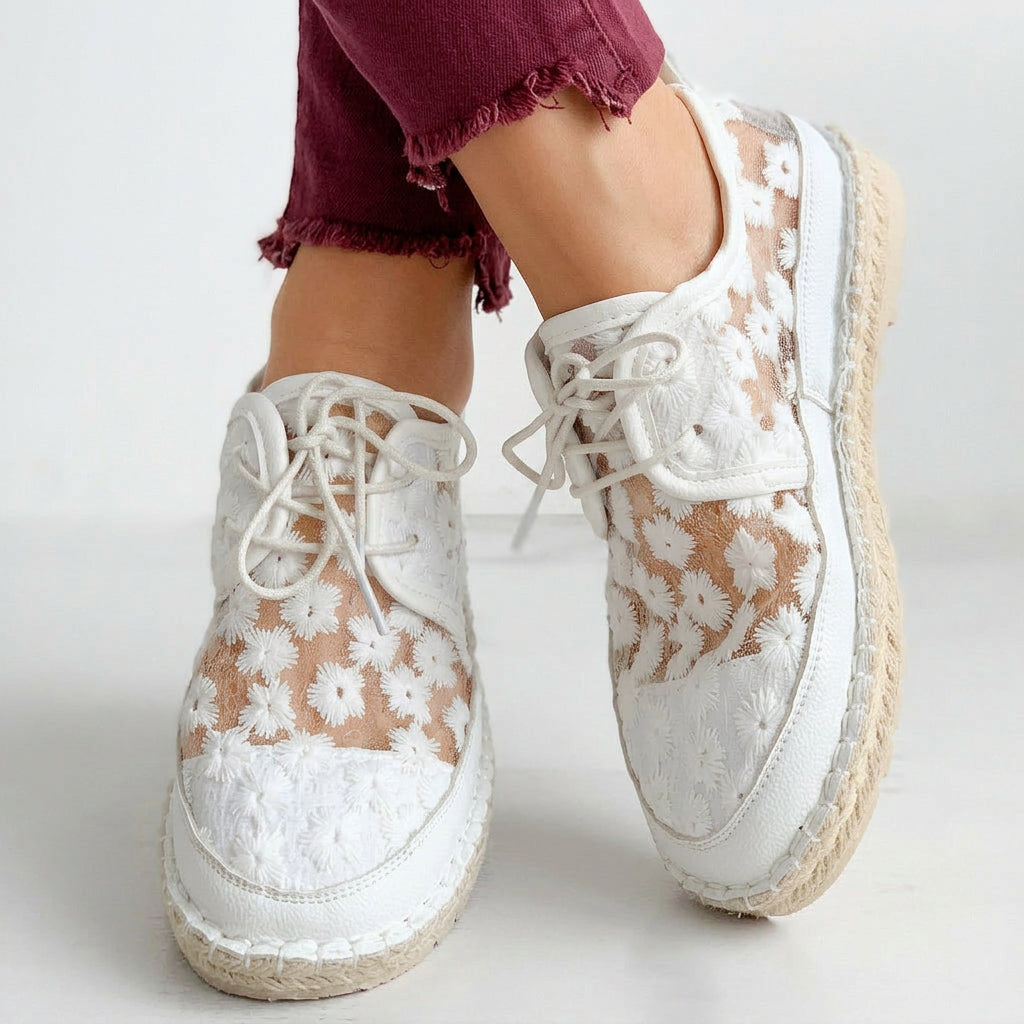 Sneakers – Lace-Up Floral Mesh Espadrille Style