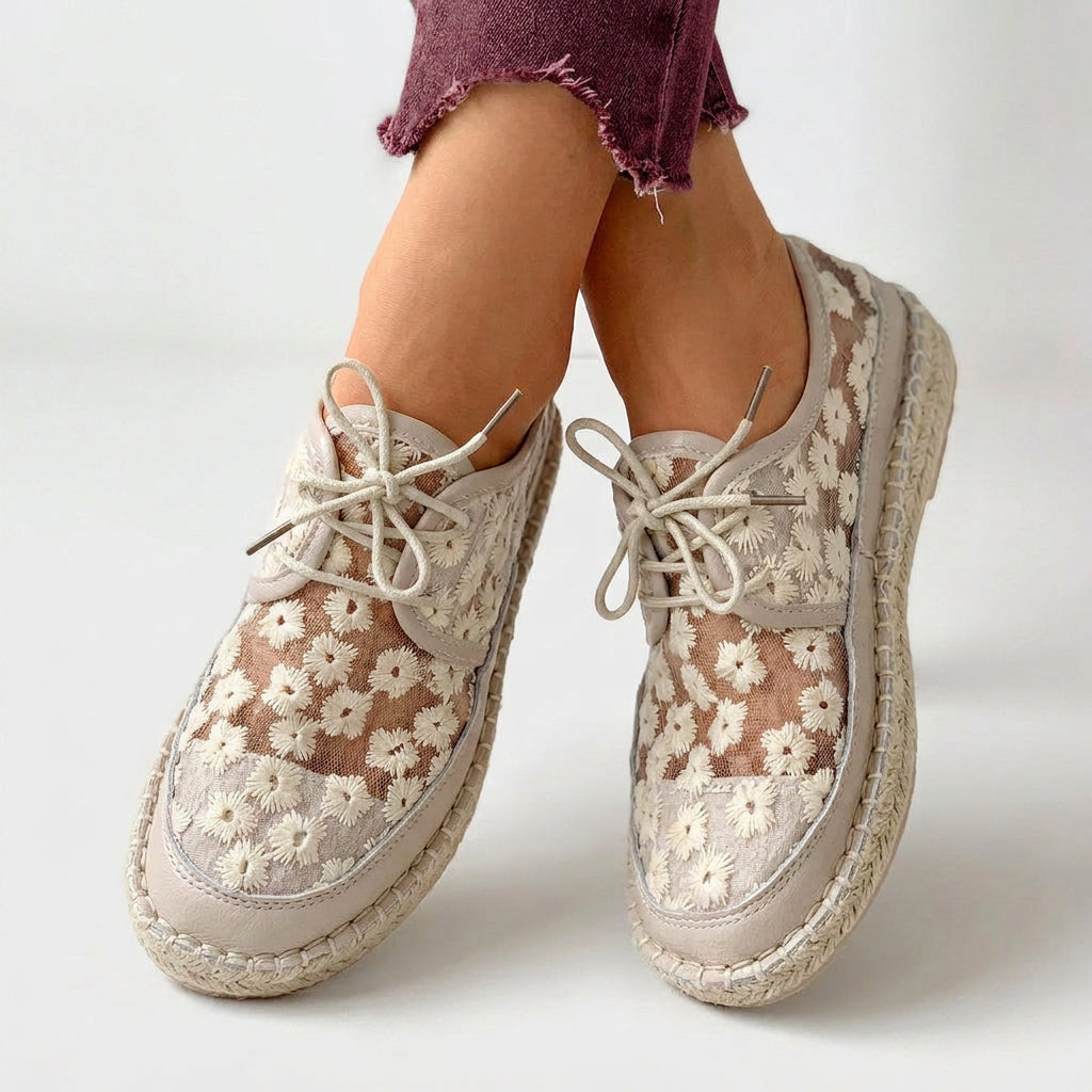 Sneakers – Lace-Up Floral Mesh Espadrille Style
