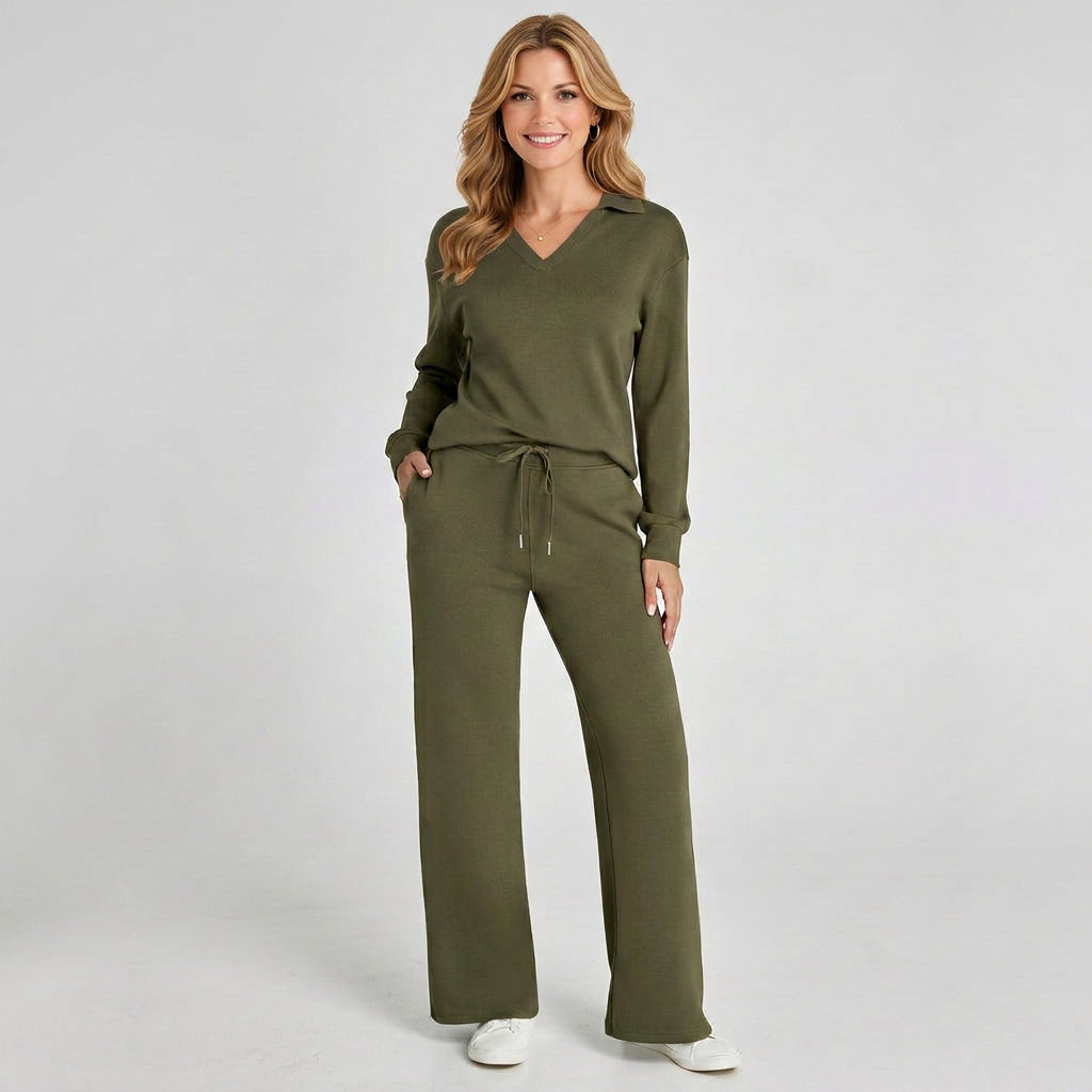 Collared Co-Ord Set – Drawstring Wide Leg Style
