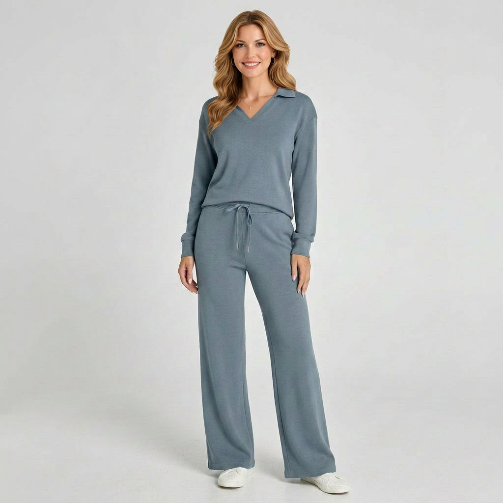 Collared Co-Ord Set – Drawstring Wide Leg Style
