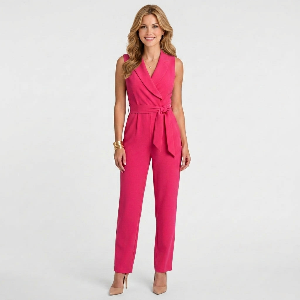 Wrap Front Jumpsuit – Sleeveless Tie Waist Style