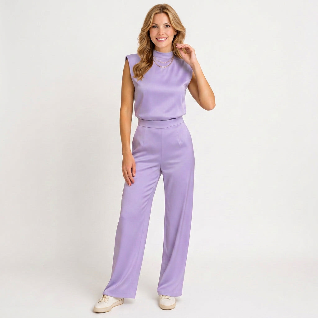 High Neck Jumpsuit – Sleeveless Wide Leg Style
