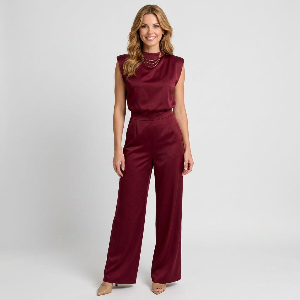 High Neck Jumpsuit – Sleeveless Wide Leg Style