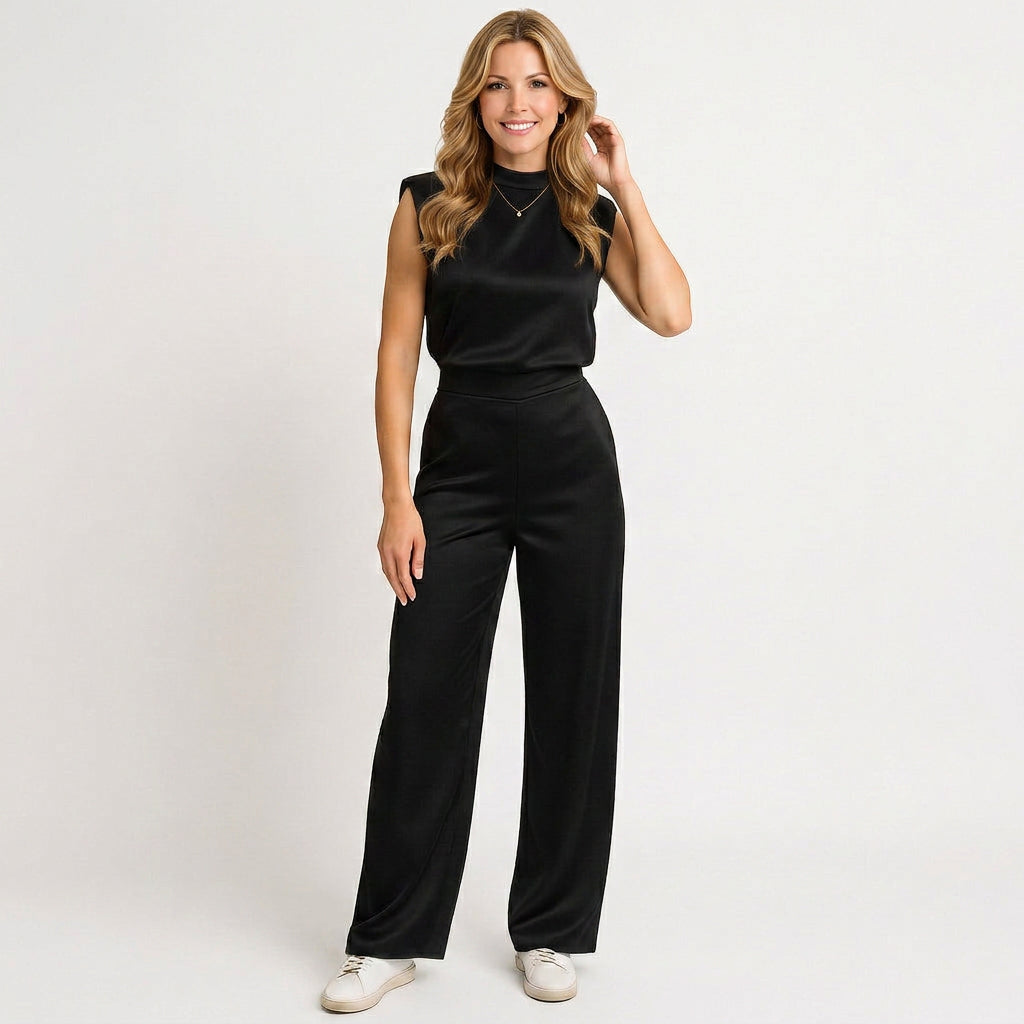 High Neck Jumpsuit – Sleeveless Wide Leg Style