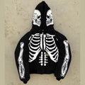 Veste zippée à capuche pour homme, imprimé squelette, style streetwear