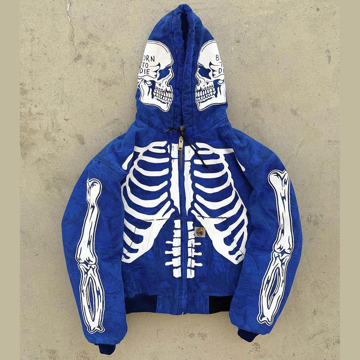 Men's Skeleton Print Streetwear Hooded Zip Jacket