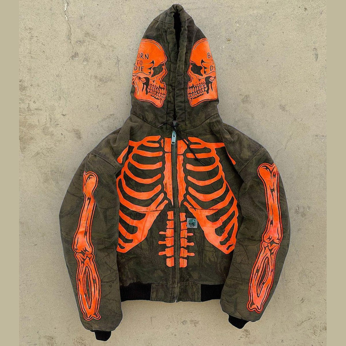 Men's Skeleton Print Streetwear Hooded Zip Jacket