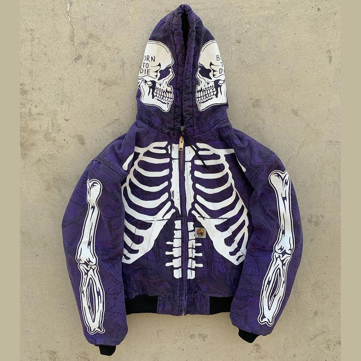 Men's Skeleton Print Streetwear Hooded Zip Jacket